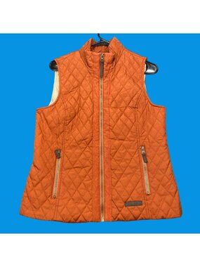 G.H. Bass & Co. Womens Diamond Quilted Burnt Orange Vest Size M Full Zip Light